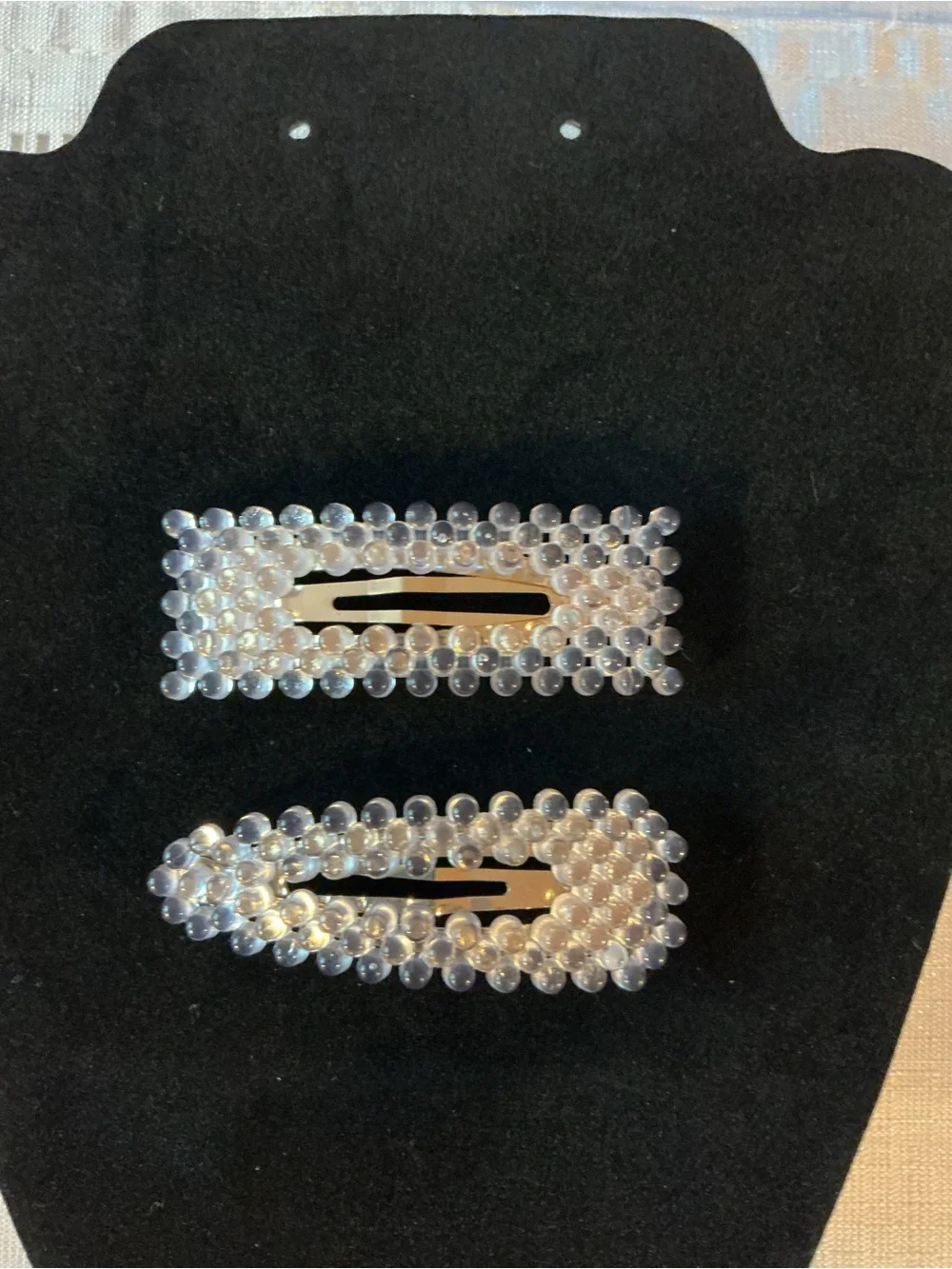Clear Bubble Set of Two Acrylic Gold Tone Geometric Barrettes Snap Hair Clips